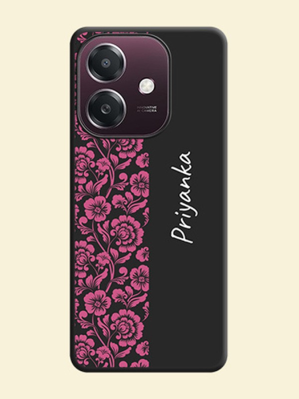 Pink Floral Pattern Design With Custom Text On Space Black Custom Soft Matte Mobile Back Cover - Oppo A3X 4G