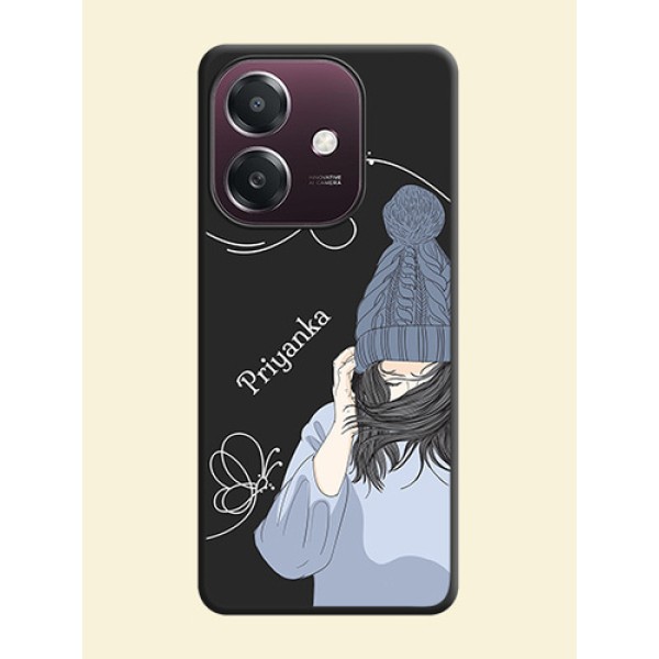 Girl With Blue Winter Outfiit Custom Text Design On Space Black Custom Soft Matte Mobile Back Cover - Oppo A3X 4G Girl With Blue Winter Outfiit Custom Text Design On Space Black Custom Soft Matte Mobile Back Cover - Oppo A3X 4G