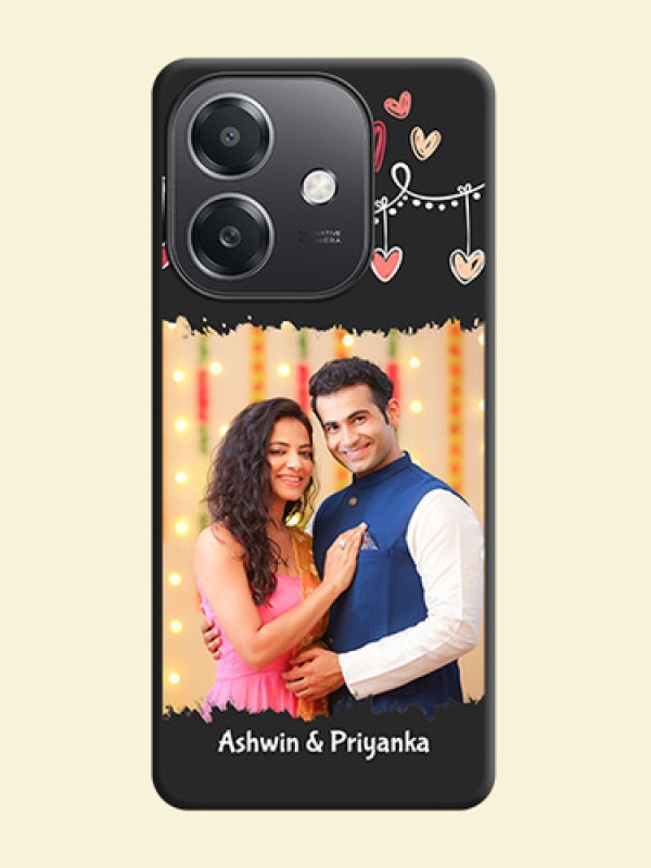 Pink Love Hangings with Name On Space Black Custom Soft Matte Mobile Back Cover - Oppo A3X 5G