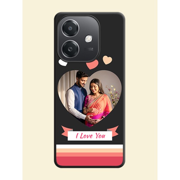 Love Shaped Photo with Colorful Stripes On Space Black Custom Soft Matte Mobile Back Cover - Oppo A3X 5G Love Shaped Photo with Colorful Stripes On Space Black Custom Soft Matte Mobile Back Cover - Oppo A3X 5G