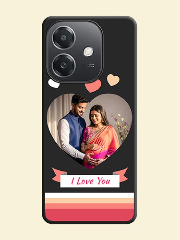 Love Shaped Photo with Colorful Stripes On Space Black Custom Soft Matte Mobile Back Cover - Oppo A3X 5G