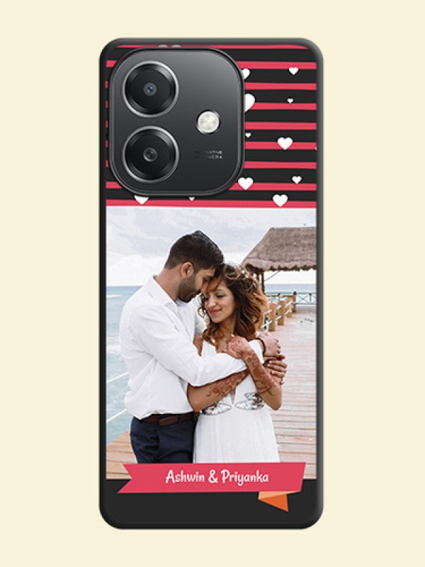 White Color Love Symbols with Pink Lines Pattern On Space Black Custom Soft Matte Mobile Back Cover - Oppo A3X 5G