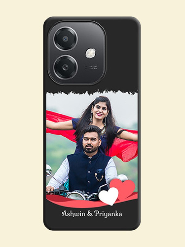 Pin Color Love Shaped Ribbon Design with Text On Space Black Custom Soft Matte Mobile Back Cover - Oppo A3X 5G