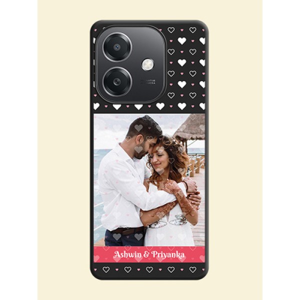 White Color Love Symbols with Text Design on Photo On Space Black Custom Soft Matte Mobile Back Cover - Oppo A3X 5G