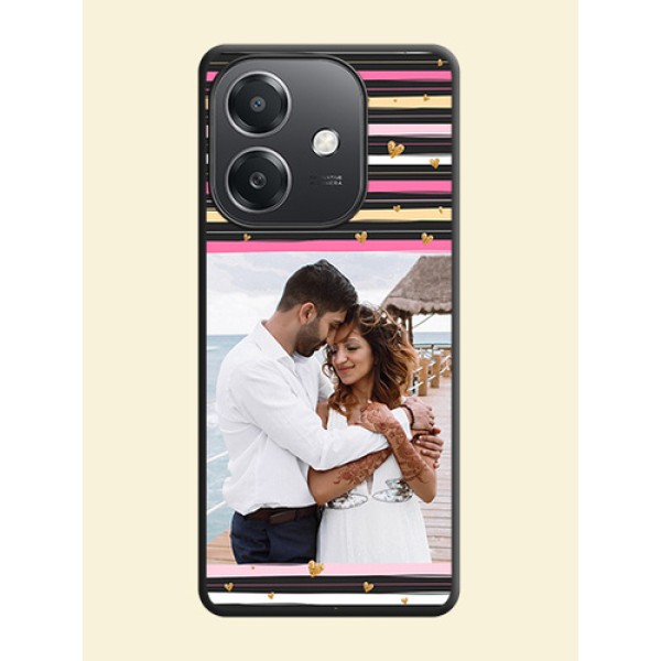 Multicolor Lines and Golden Love Symbols Design on Photo On Space Black Custom Soft Matte Mobile Back Cover - Oppo A3X 5G