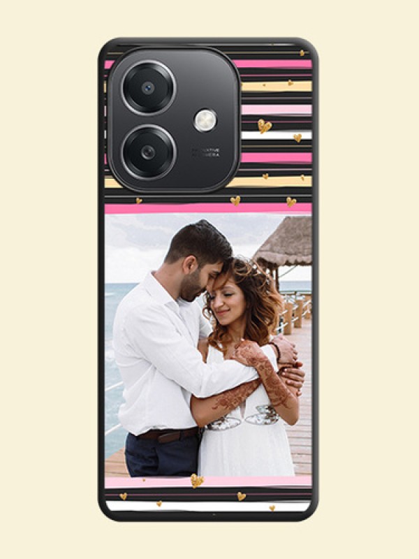 Multicolor Lines and Golden Love Symbols Design on Photo On Space Black Custom Soft Matte Mobile Back Cover - Oppo A3X 5G