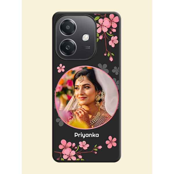 Round Image with Pink Color Floral Design on Photo On Space Black Custom Soft Matte Mobile Back Cover - Oppo A3X 5G