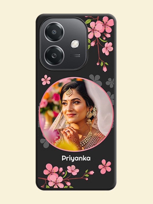 Round Image with Pink Color Floral Design on Photo On Space Black Custom Soft Matte Mobile Back Cover - Oppo A3X 5G