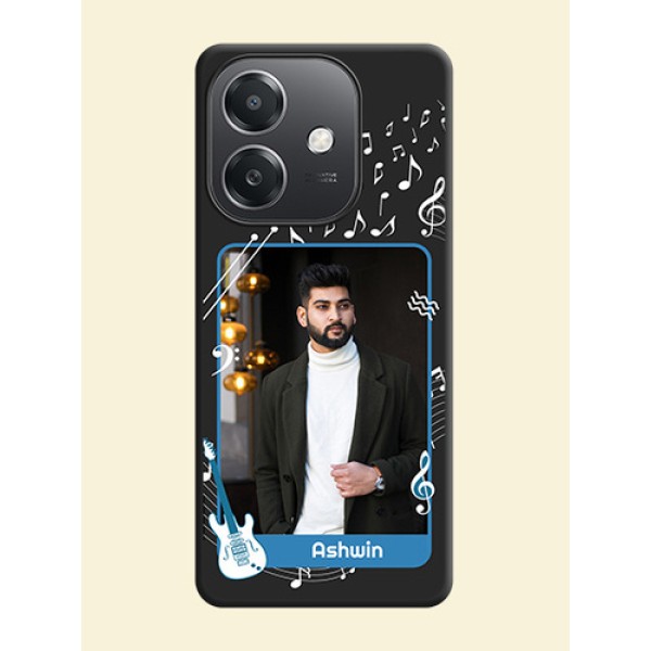 Musical Theme Design with Text on Photo On Space Black Custom Soft Matte Mobile Back Cover - Oppo A3X 5G Musical Theme Design with Text on Photo On Space Black Custom Soft Matte Mobile Back Cover - Oppo A3X 5G