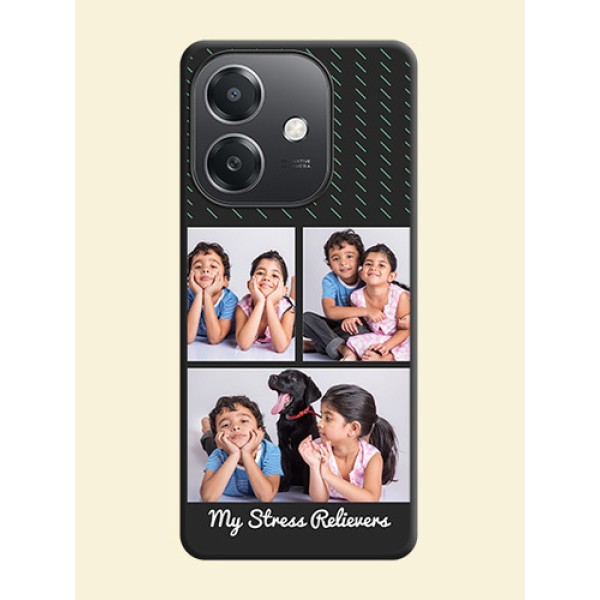 Cross Dotted Pattern with 2 Image Holder On Space Black Custom Soft Matte Mobile Back Cover - Oppo A3X 5G Cross Dotted Pattern with 2 Image Holder On Space Black Custom Soft Matte Mobile Back Cover - Oppo A3X 5G