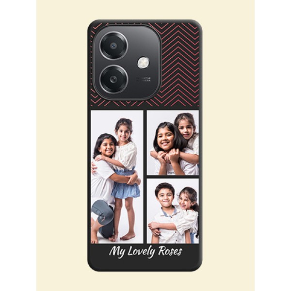 Wave Pattern with 3 Image Holder On Space Black Custom Soft Matte Mobile Back Cover - Oppo A3X 5G Wave Pattern with 3 Image Holder On Space Black Custom Soft Matte Mobile Back Cover - Oppo A3X 5G