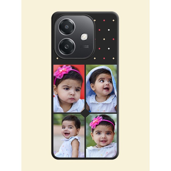 Multicolor Dotted Pattern with 4 Image Holder On Space Black Custom Soft Matte Mobile Back Cover - Oppo A3X 5G Multicolor Dotted Pattern with 4 Image Holder On Space Black Custom Soft Matte Mobile Back Cover - Oppo A3X 5G
