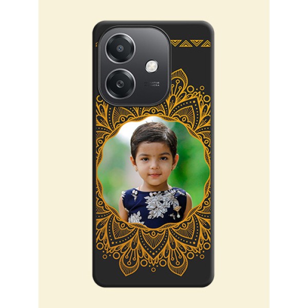 Round Image with Floral Design On Space Black Custom Soft Matte Mobile Back Cover - Oppo A3X 5G Round Image with Floral Design On Space Black Custom Soft Matte Mobile Back Cover - Oppo A3X 5G