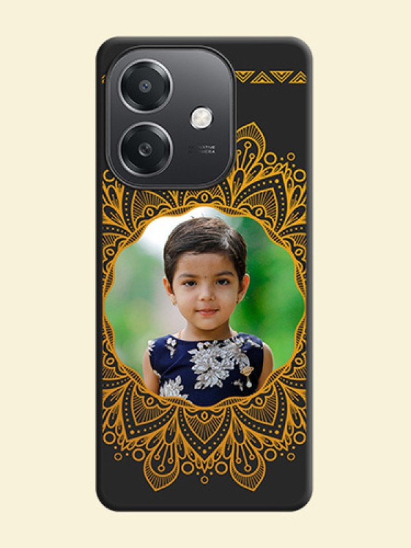 Round Image with Floral Design On Space Black Custom Soft Matte Mobile Back Cover - Oppo A3X 5G