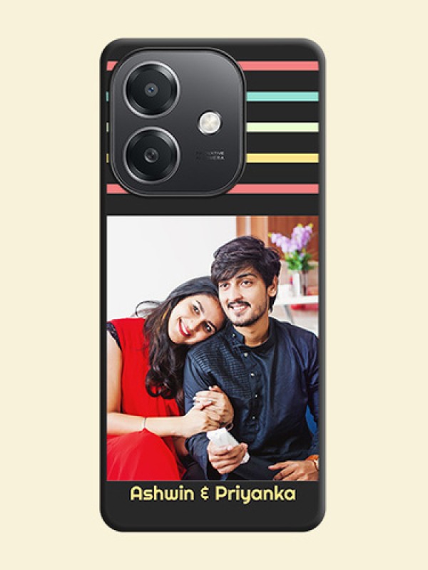 Color Stripes with Photo and Text on Photo On Space Black Custom Soft Matte Mobile Back Cover - Oppo A3X 5G