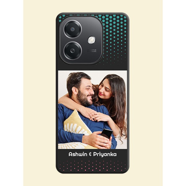 Faded Dots with Grunge Photo Frame and Text On Space Black Custom Soft Matte Mobile Back Cover - Oppo A3X 5G Faded Dots with Grunge Photo Frame and Text On Space Black Custom Soft Matte Mobile Back Cover - Oppo A3X 5G