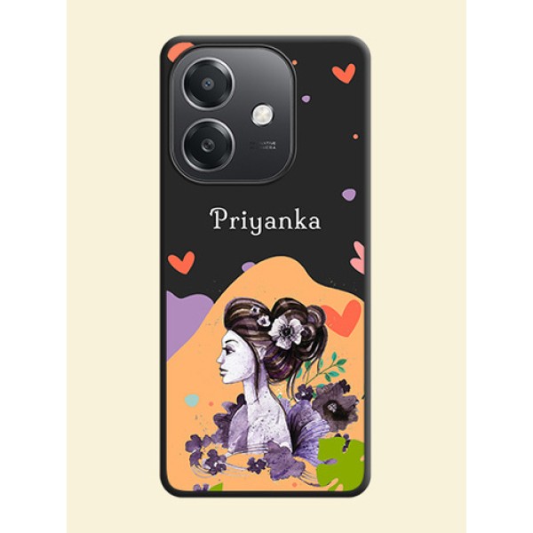 Namecase For Her With Fancy Lady Image On Space Black Custom Soft Matte Mobile Back Cover - Oppo A3X 5G Namecase For Her With Fancy Lady Image On Space Black Custom Soft Matte Mobile Back Cover - Oppo A3X 5G