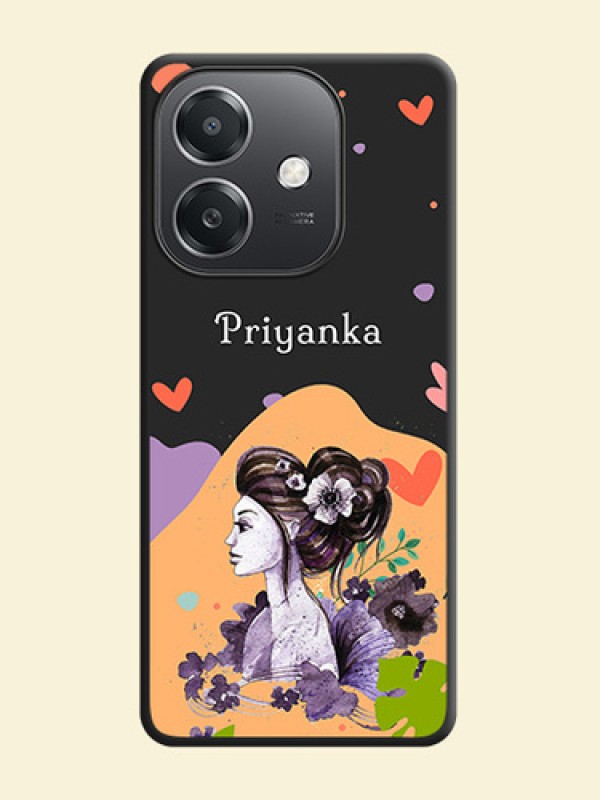 Namecase For Her With Fancy Lady Image On Space Black Custom Soft Matte Mobile Back Cover - Oppo A3X 5G