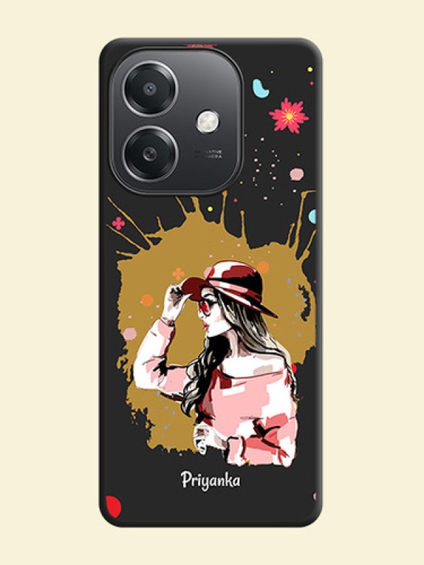 Mordern Lady With Color Splash Background With Custom Text On Space Black Custom Soft Matte Mobile Back Cover - Oppo A3X 5G