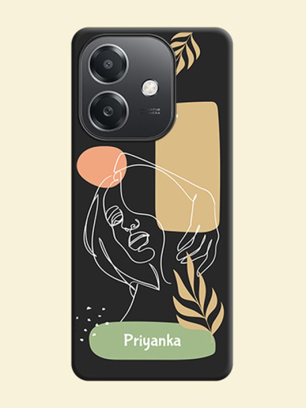 Custom Text With Line Art Of Women & Leaves Design On Space Black Custom Soft Matte Mobile Back Cover - Oppo A3X 5G
