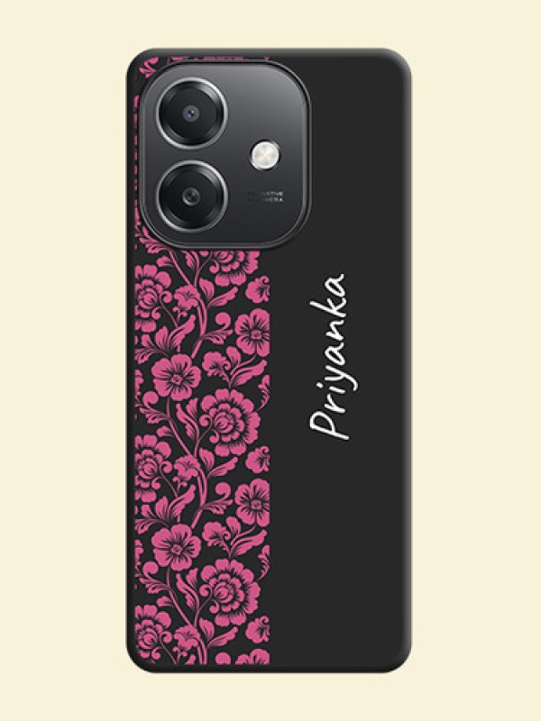 Pink Floral Pattern Design With Custom Text On Space Black Custom Soft Matte Mobile Back Cover - Oppo A3X 5G
