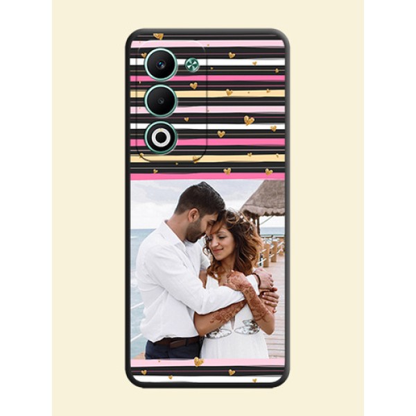 Multicolor Lines and Golden Love Symbols Design on Photo On Space Black Custom Soft Matte Mobile Back Cover - Oppo A5 5G