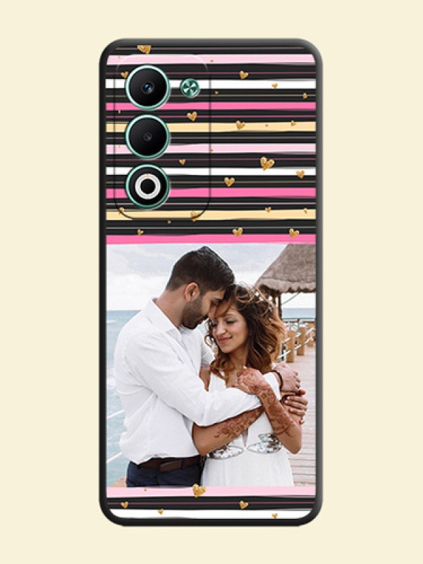 Multicolor Lines and Golden Love Symbols Design on Photo On Space Black Custom Soft Matte Mobile Back Cover - Oppo A5 5G