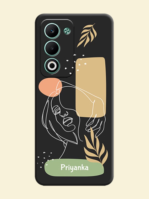 Custom Text With Line Art Of Women & Leaves Design On Space Black Custom Soft Matte Mobile Back Cover - Oppo A5 5G