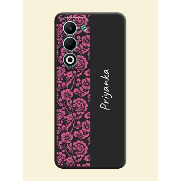 Pink Floral Pattern Design With Custom Text On Space Black Custom Soft Matte Mobile Back Cover - Oppo A5 5G Pink Floral Pattern Design With Custom Text On Space Black Custom Soft Matte Mobile Back Cover - Oppo A5 5G