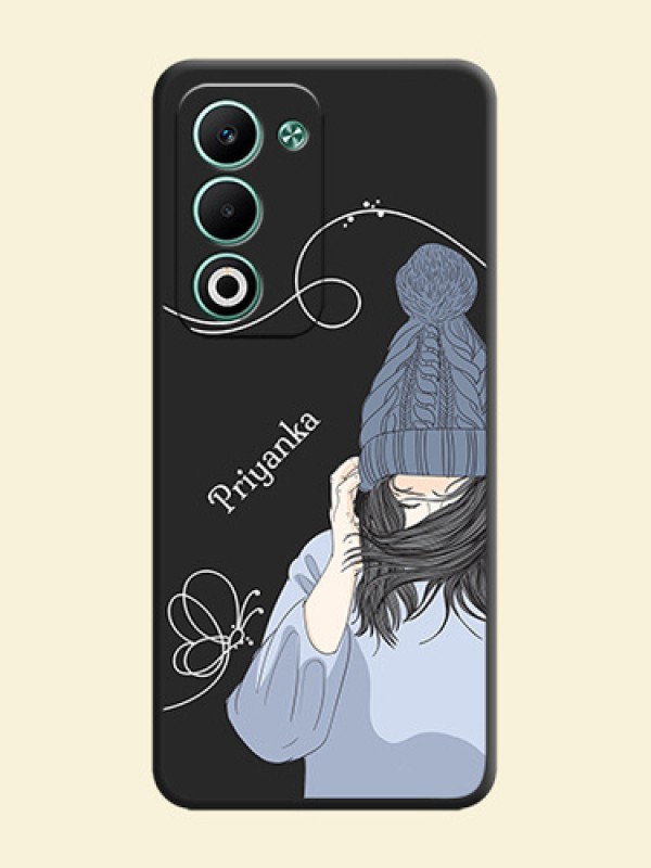 Girl With Blue Winter Outfiit Custom Text Design On Space Black Custom Soft Matte Mobile Back Cover - Oppo A5 5G