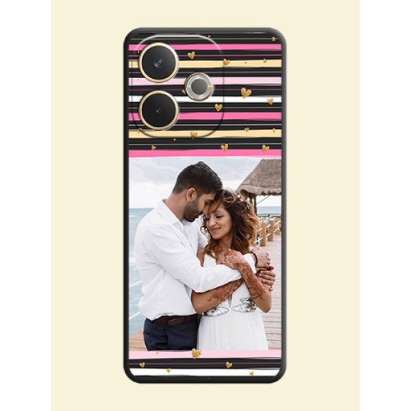 Multicolor Lines and Golden Love Symbols Design on Photo On Space Black Custom Soft Matte Mobile Back Cover - Oppo A5 Pro 5G