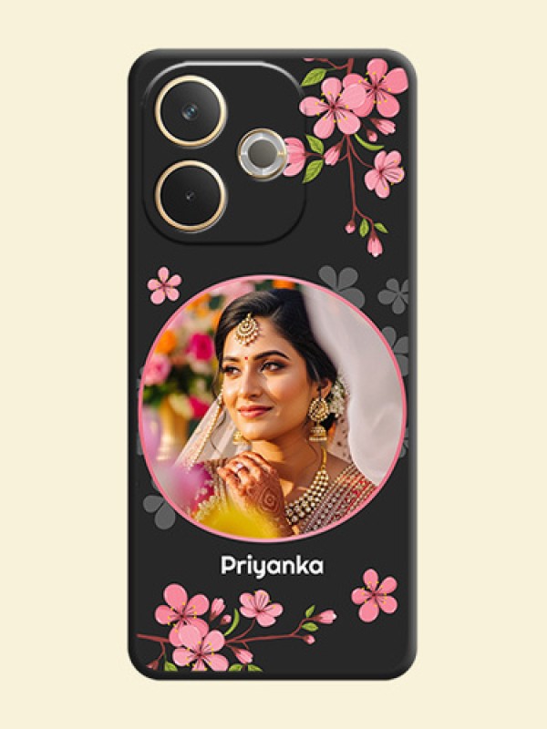 Round Image with Pink Color Floral Design on Photo On Space Black Custom Soft Matte Mobile Back Cover - Oppo A5 Pro 5G