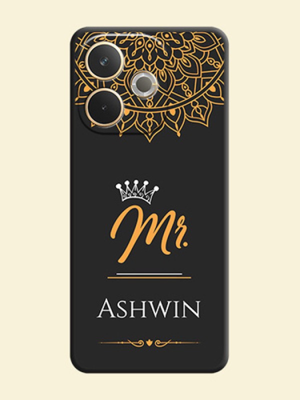 Mr Name with Floral Design On Space Black Custom Soft Matte Mobile Back Cover - Oppo A5 Pro 5G