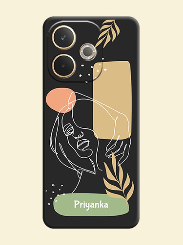 Custom Text With Line Art Of Women & Leaves Design On Space Black Custom Soft Matte Mobile Back Cover - Oppo A5 Pro 5G