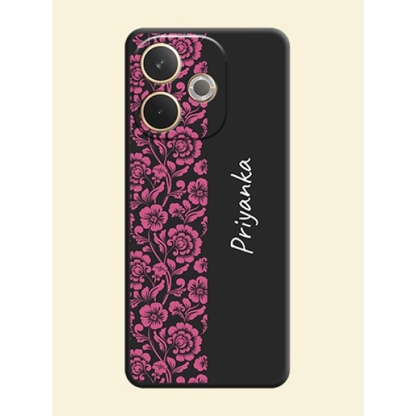 Pink Floral Pattern Design With Custom Text On Space Black Custom Soft Matte Mobile Back Cover - Oppo A5 Pro 5G Pink Floral Pattern Design With Custom Text On Space Black Custom Soft Matte Mobile Back Cover - Oppo A5 Pro 5G