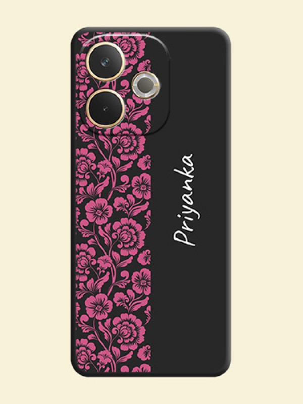 Pink Floral Pattern Design With Custom Text On Space Black Custom Soft Matte Mobile Back Cover - Oppo A5 Pro 5G