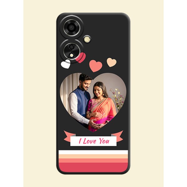 Love Shaped Photo with Colorful Stripes On Space Black Custom Soft Matte Mobile Back Cover - Oppo A59 5G Love Shaped Photo with Colorful Stripes On Space Black Custom Soft Matte Mobile Back Cover - Oppo A59 5G