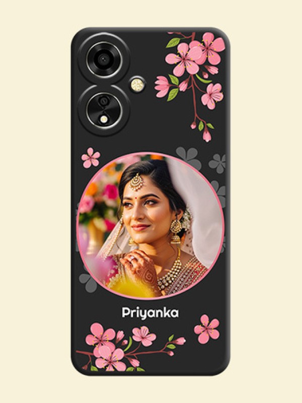 Round Image with Pink Color Floral Design on Photo On Space Black Custom Soft Matte Mobile Back Cover - Oppo A59 5G