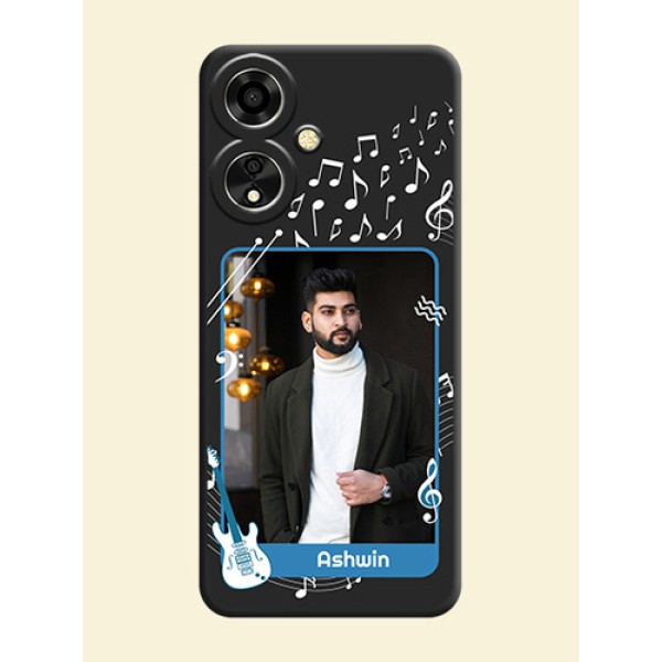 Musical Theme Design with Text on Photo On Space Black Custom Soft Matte Mobile Back Cover - Oppo A59 5G Musical Theme Design with Text on Photo On Space Black Custom Soft Matte Mobile Back Cover - Oppo A59 5G