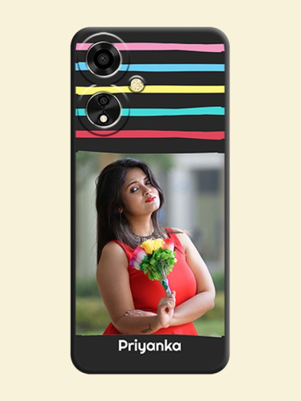 Multicolor Lines with Image On Space Black Custom Soft Matte Mobile Back Cover - Oppo A59 5G