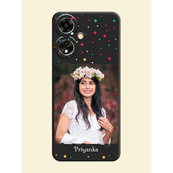 Multicolor Dotted Pattern with Text On Space Black Custom Soft Matte Mobile Back Cover - Oppo A59 5G Multicolor Dotted Pattern with Text On Space Black Custom Soft Matte Mobile Back Cover - Oppo A59 5G