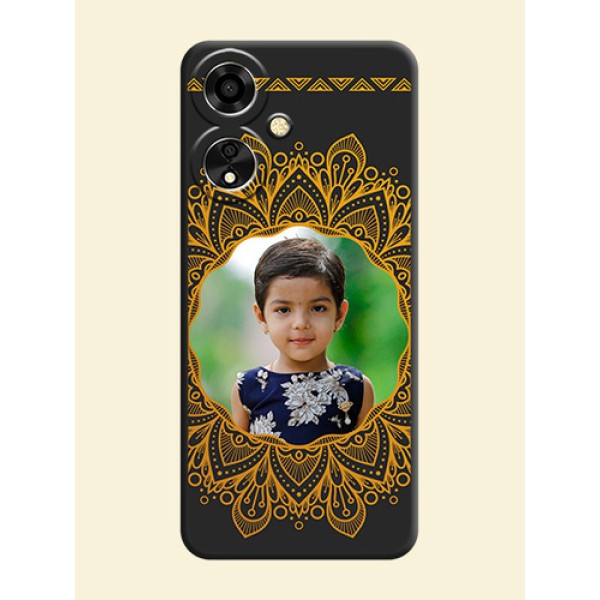 Round Image with Floral Design On Space Black Custom Soft Matte Mobile Back Cover - Oppo A59 5G Round Image with Floral Design On Space Black Custom Soft Matte Mobile Back Cover - Oppo A59 5G