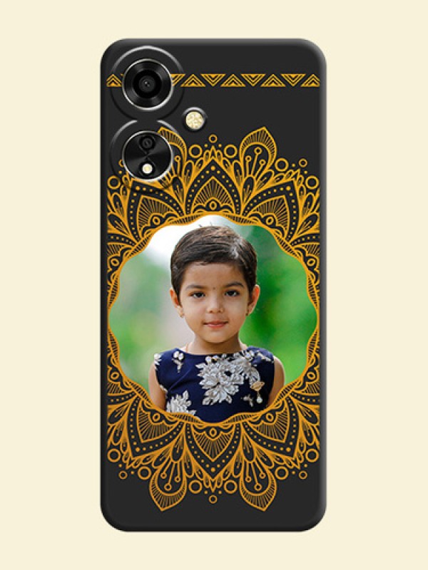 Round Image with Floral Design On Space Black Custom Soft Matte Mobile Back Cover - Oppo A59 5G
