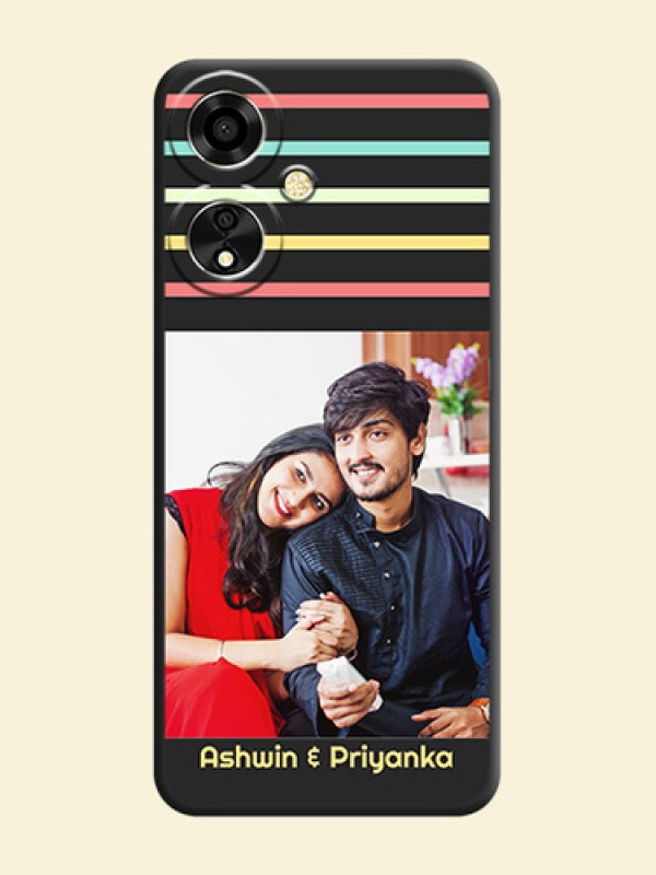 Color Stripes with Photo and Text on Photo On Space Black Custom Soft Matte Mobile Back Cover - Oppo A59 5G