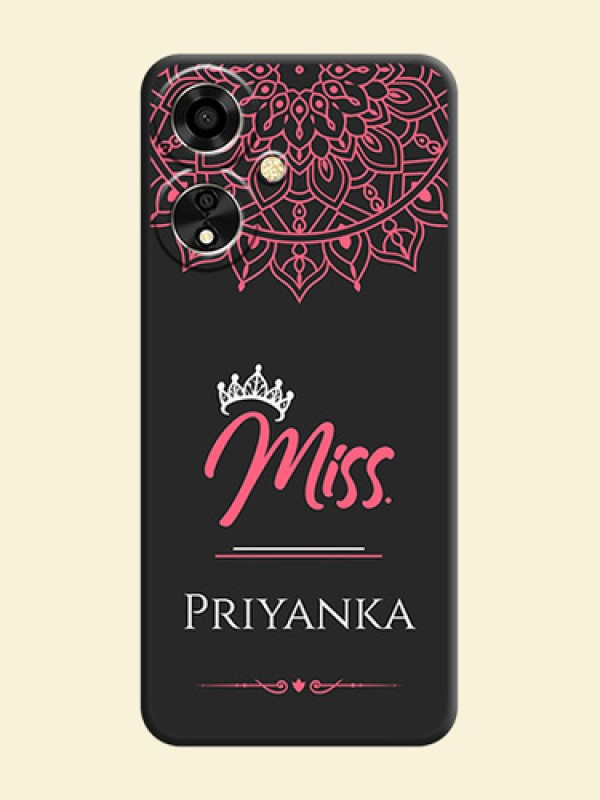 Mrs Name with Floral Design On Space Black Custom Soft Matte Mobile Back Cover - Oppo A59 5G