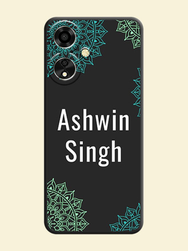 Your Name with Floral Design On Space Black Custom Soft Matte Mobile Back Cover - Oppo A59 5G