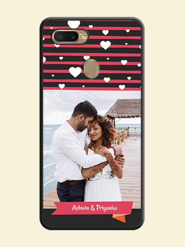 White Color Love Symbols with Pink Lines Pattern on Space Black Custom Soft Matte Phone Cases - Oppo A5s