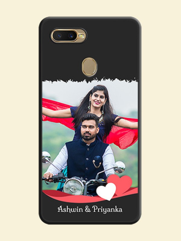 Pin Color Love Shaped Ribbon Design with Text on Space Black Custom Soft Matte Phone Back Cover - Oppo A5s