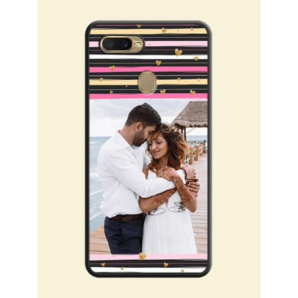 Multicolor Lines and Golden Love Symbols Design on Photo on Space Black Soft Matte Mobile Cover - Oppo A5s Multicolor Lines and Golden Love Symbols Design on Photo on Space Black Soft Matte Mobile Cover - Oppo A5s