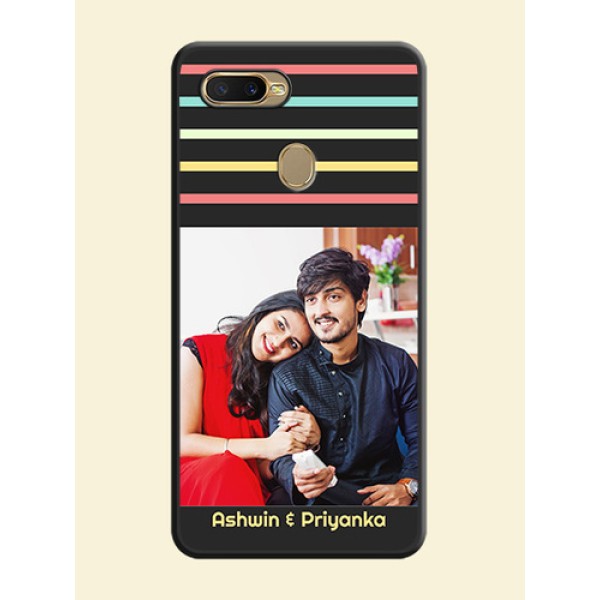 Color Stripes with Photo and Text on Photo on Space Black Soft Matte Mobile Case - Oppo A5s Color Stripes with Photo and Text on Photo on Space Black Soft Matte Mobile Case - Oppo A5s